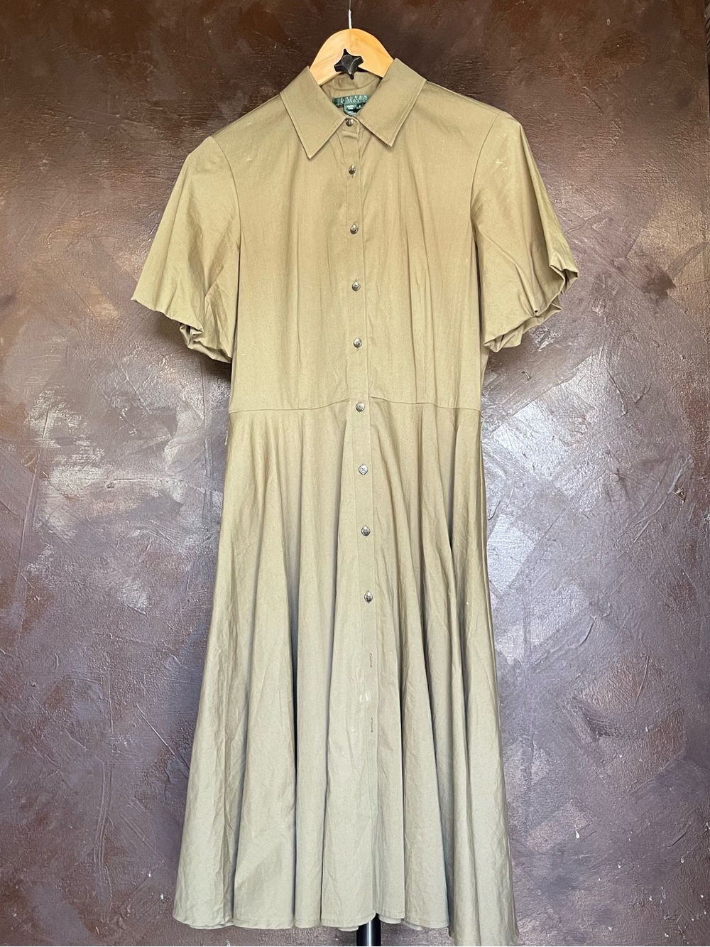 Ralph Lauren Olive Green Button-Front Midi Dress